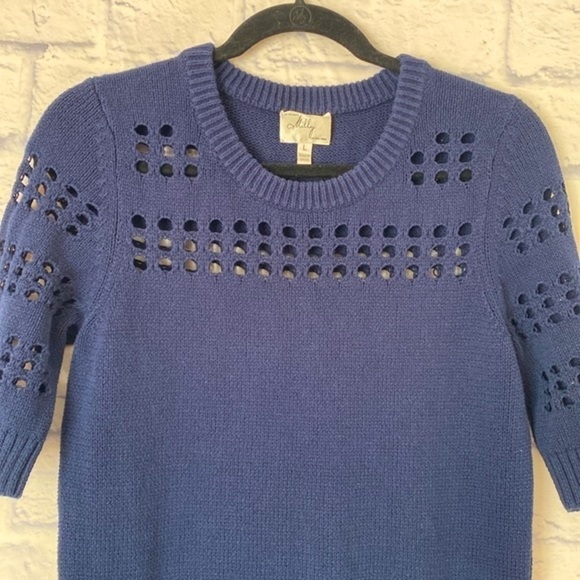 Milly navy blue short sleeve cotton sweater dress large - Picture 3 of 8